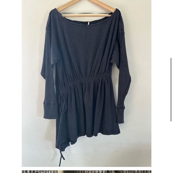 Free People Josie Thermal Waffle Knit Asymmetrical Dress Gray Size Medium - Picture 5 of 6
